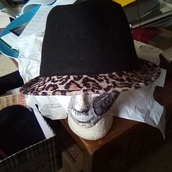 None Accessories - Black Federo w Tiger print brim  $34 +free scarf.